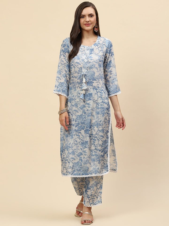 Floral Printed Muslin Kurta With Pants