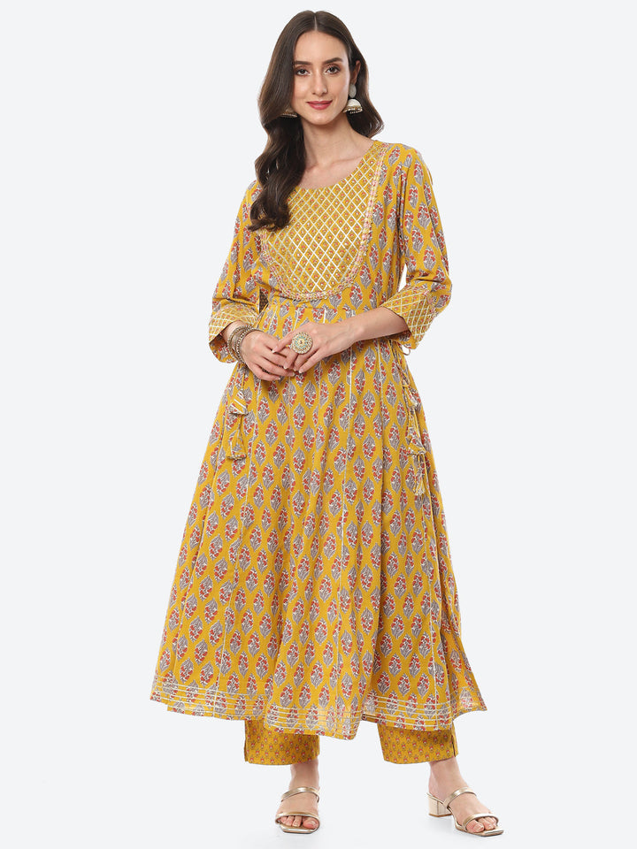 Gota Embroidered Printed Anarkali Kurta With Pant