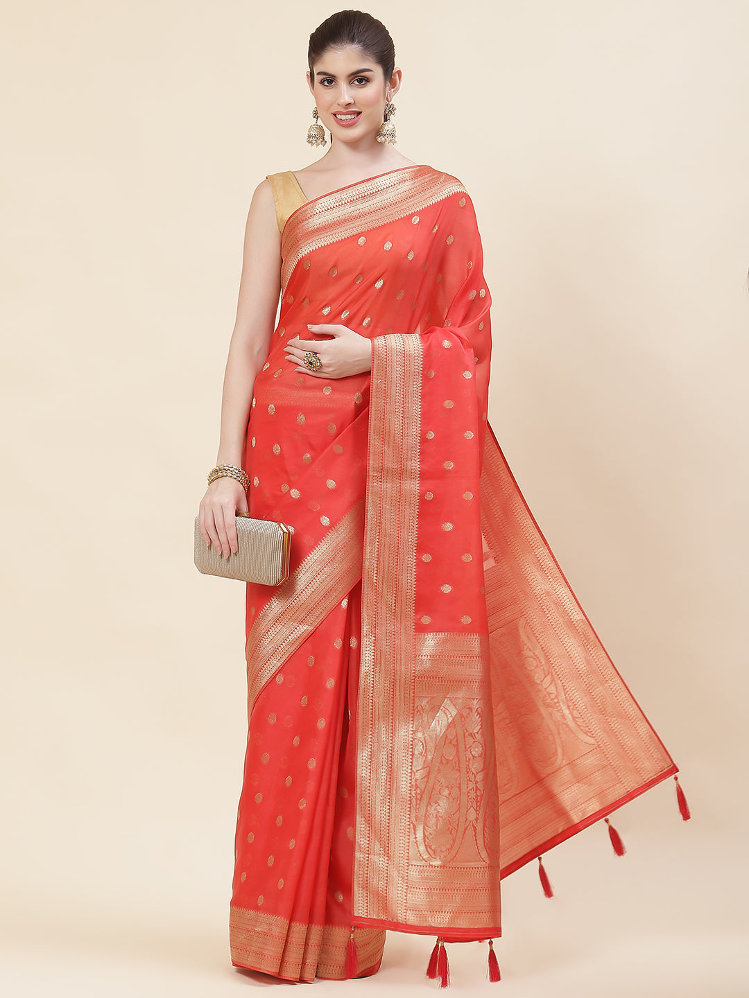Zari Booti Organza Woven Saree