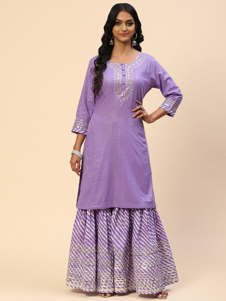 Zari Gota Work Cotton Kurta With Pants