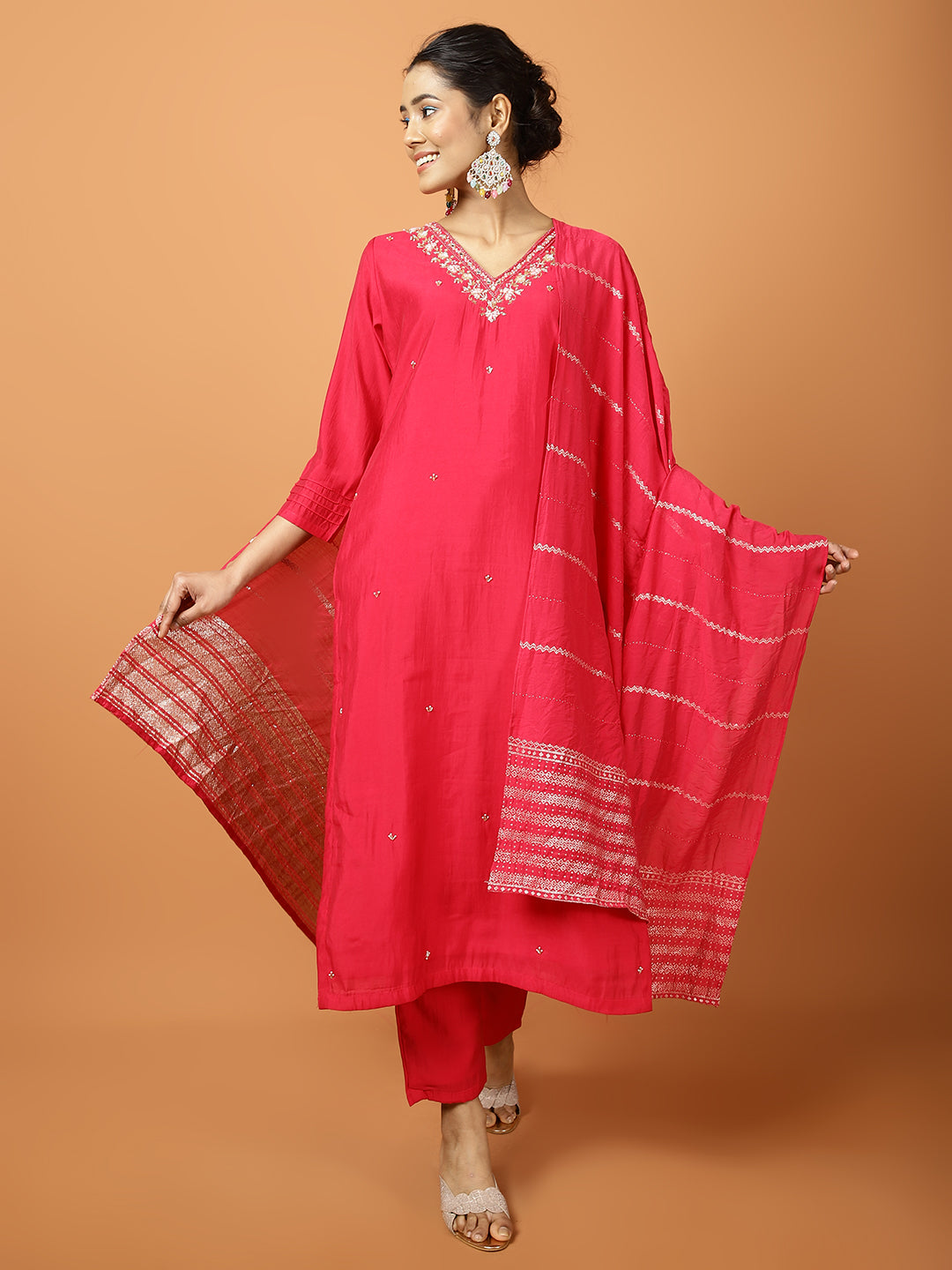 Plain Muslin Kurta With Pants &amp; Dupatta