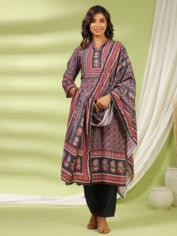 Printed Muslin Kurta With Pants &amp; Dupatta
