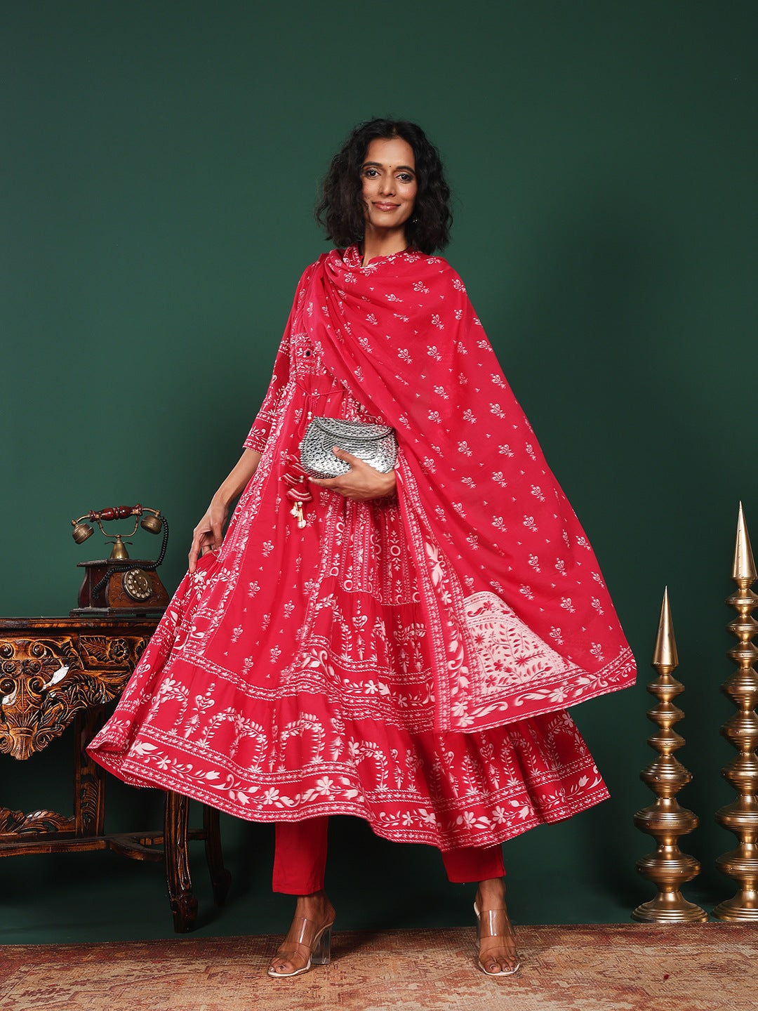 Pink Cotton Blend Floral Printed Straight Suit Set