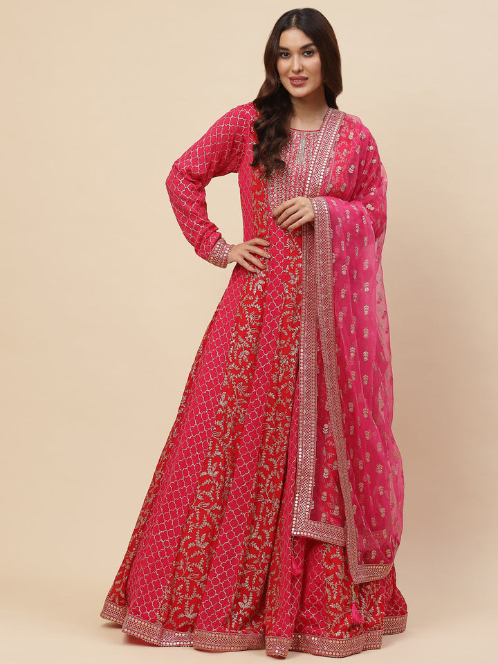Zari Jaal Embroidered Crepe Kurta With Churidar &amp; Dupatta