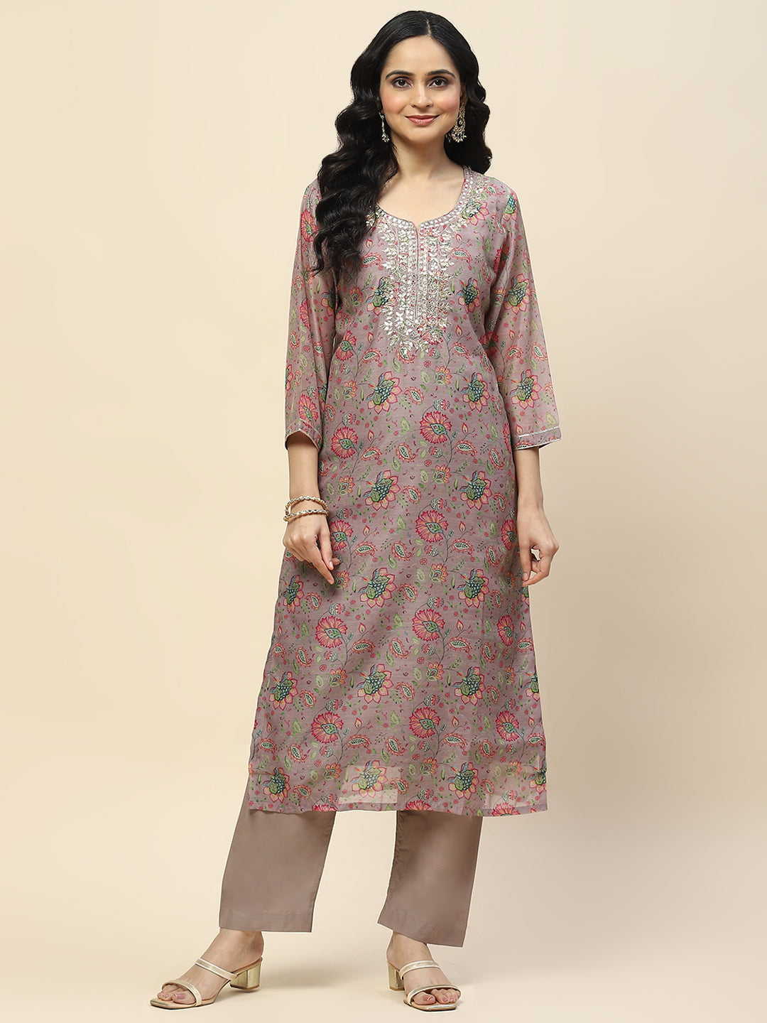 Gota Work Chanderi Kurta With Pants