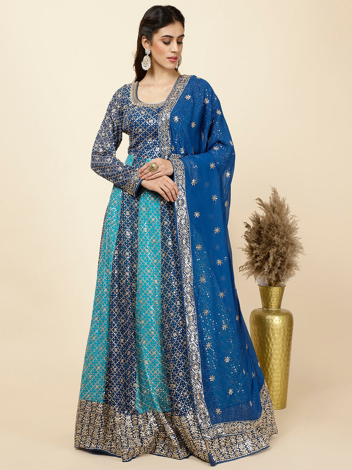 Zari Jaal Embroidered Georgette Kurta With Churidar &amp; Dupatta
