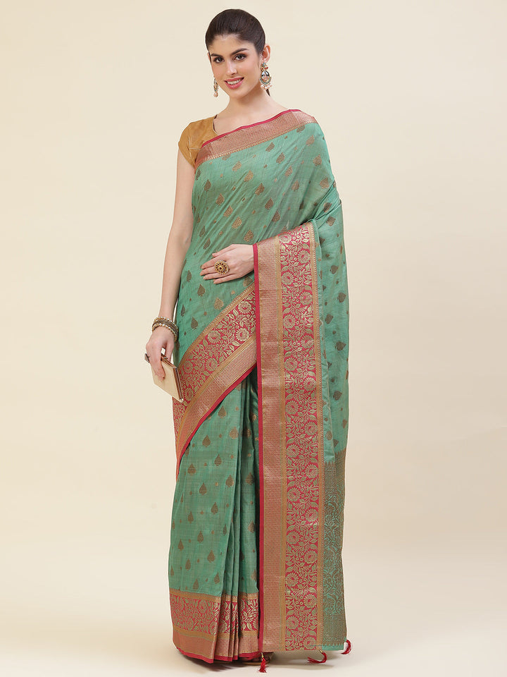Zari Border Booti Handloom Woven Saree