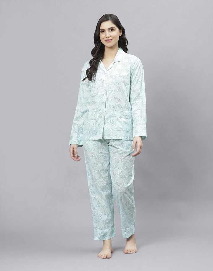 Sea Green Cotton Printed Comfort Wear