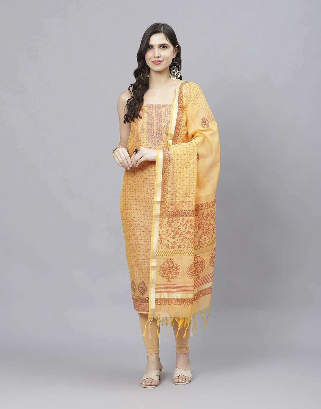 Embroidered Chanderi Suit Piece With Printed Chanderi Dupatta