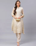 Beige Straight Chanderi Salwar Kameez Stitched Suit