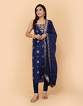 Embroidered Art Handloom Dupion Suit Piece With Crepe Dupatta