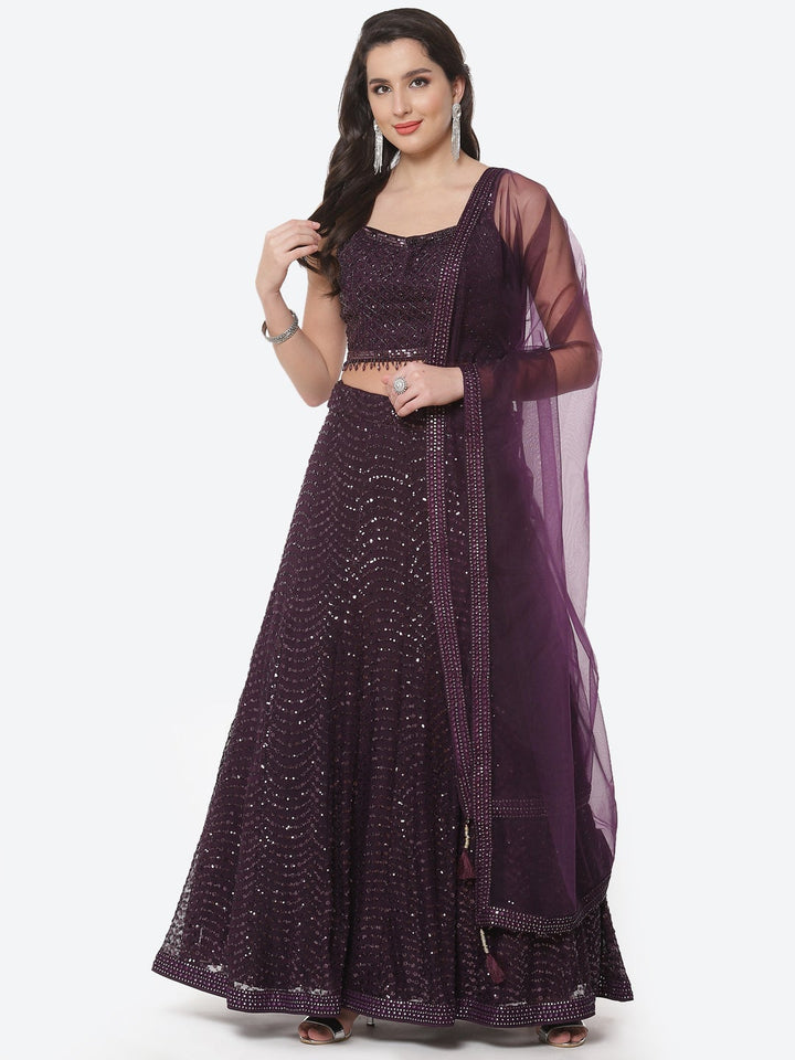 Sequin Net Lehenga Choli With Tassels Dupatta