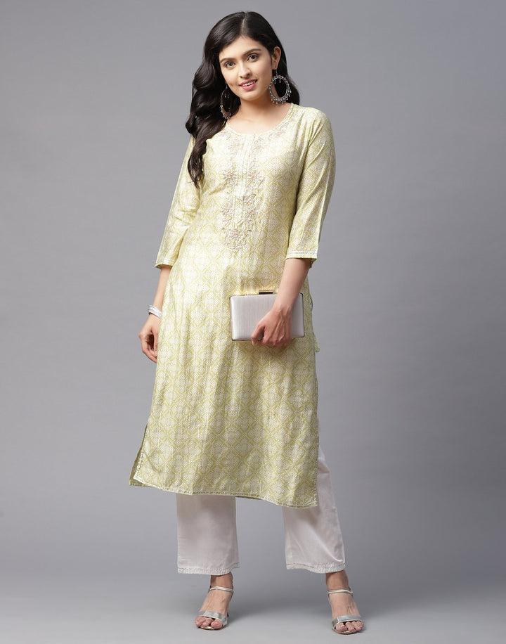 Printed Kurti Pant Set with Gota Work