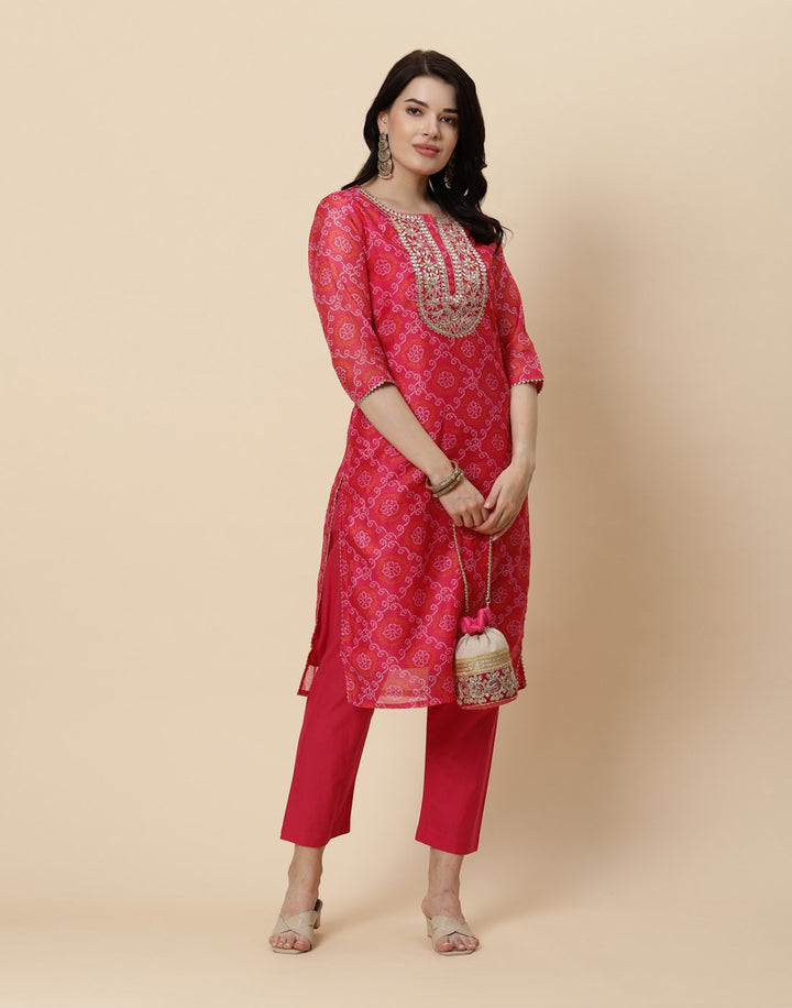 Embroidered Chanderi Kurti With Pant