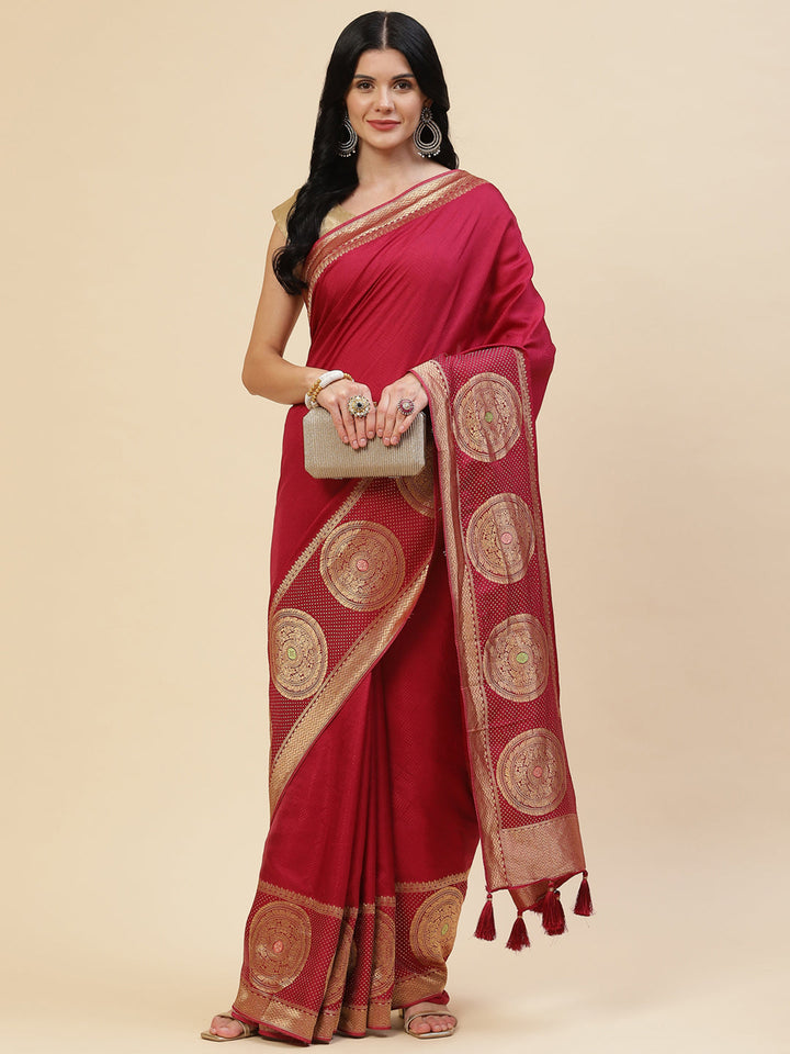 Zari Border Booti Banarasi Woven Saree