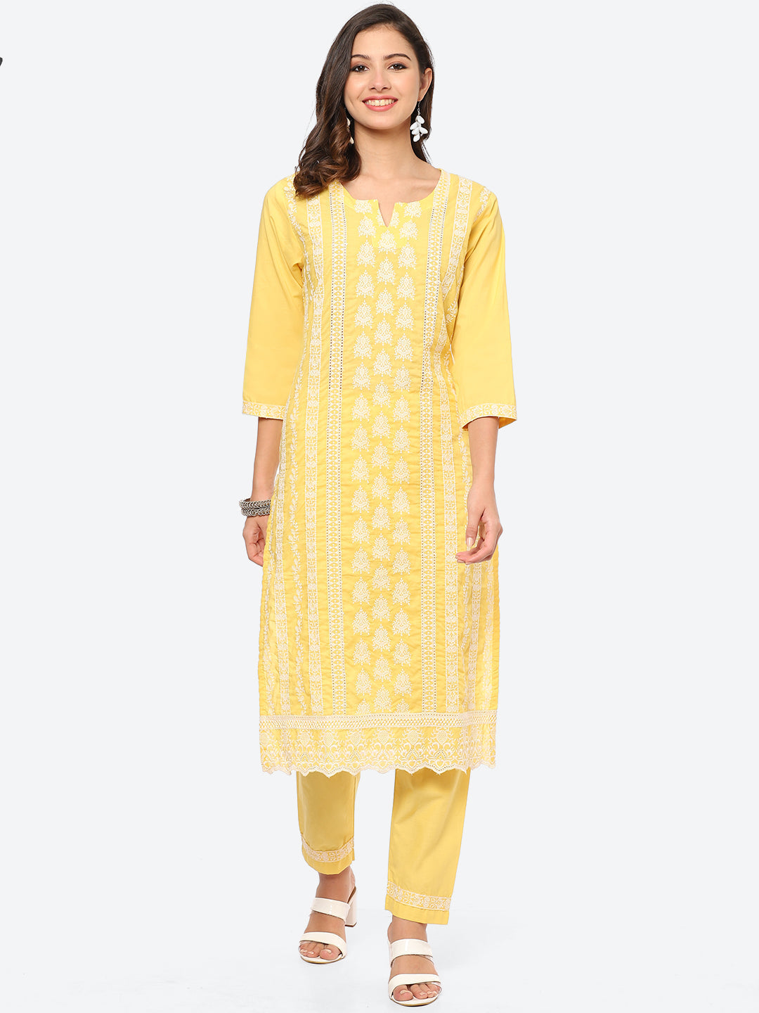 Thread Embroidered Cotton Kurta With Pant