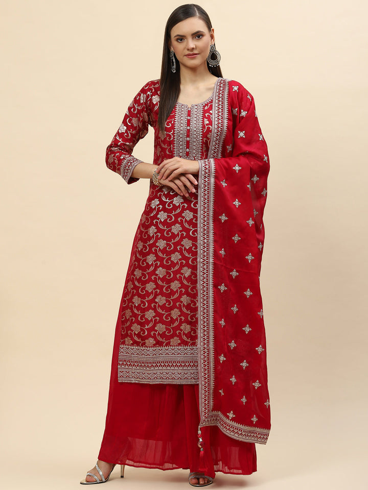 Zari Jaal Handloom Kurta With Palazzo &amp; Dupatta