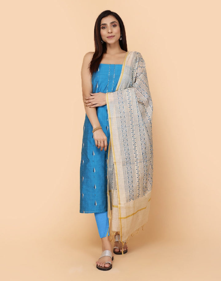 Embroidered Chanderi Suit Piece With Pach Work