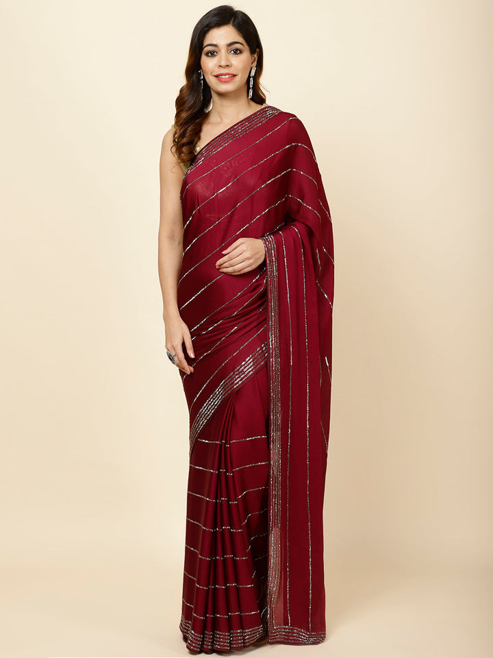 Stone Embroidered Chiffon Saree