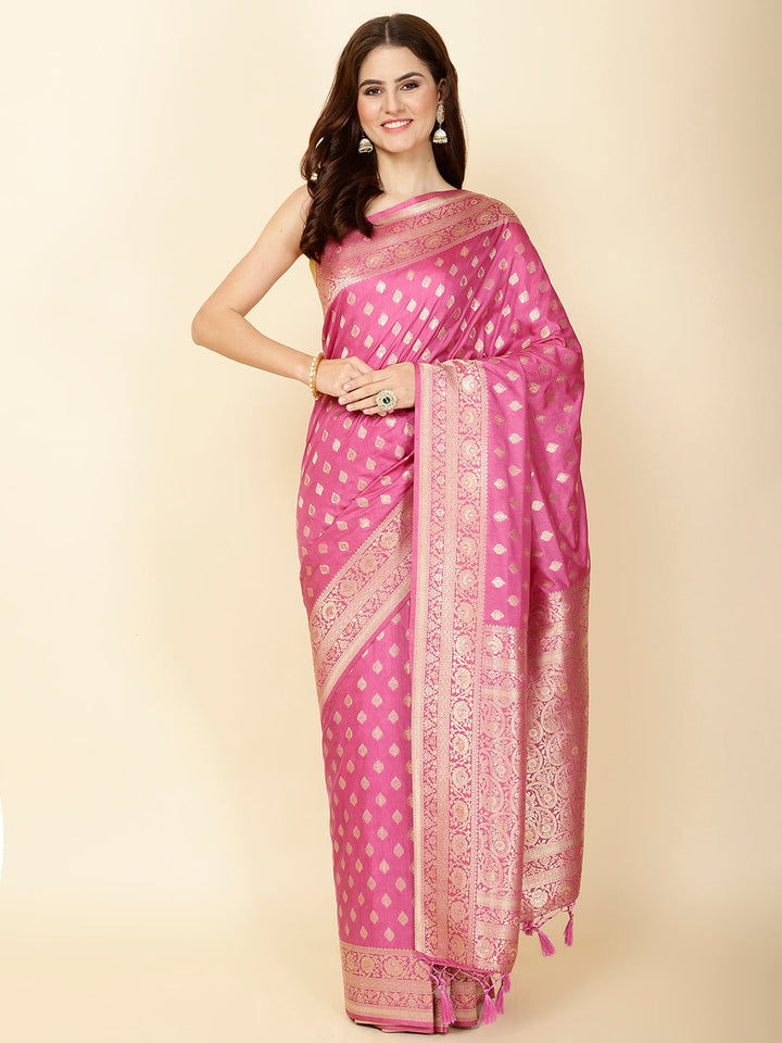 Zari Border Booti Woven Handloom Saree