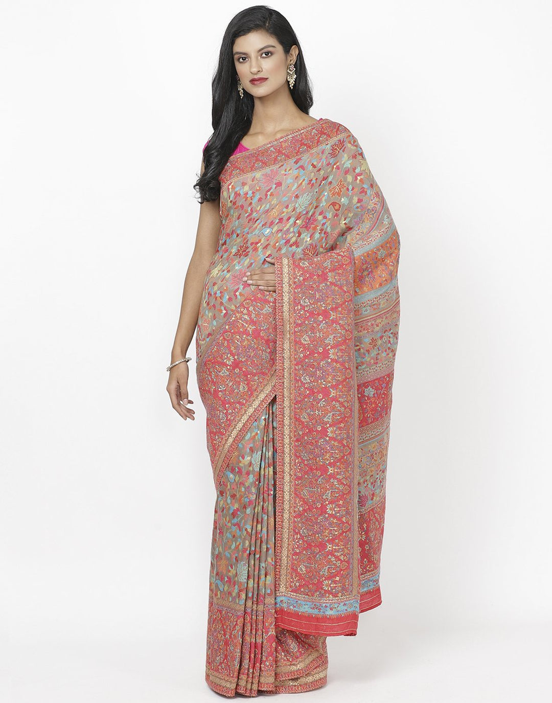 Beige Woven Tussar Pashmina Saree