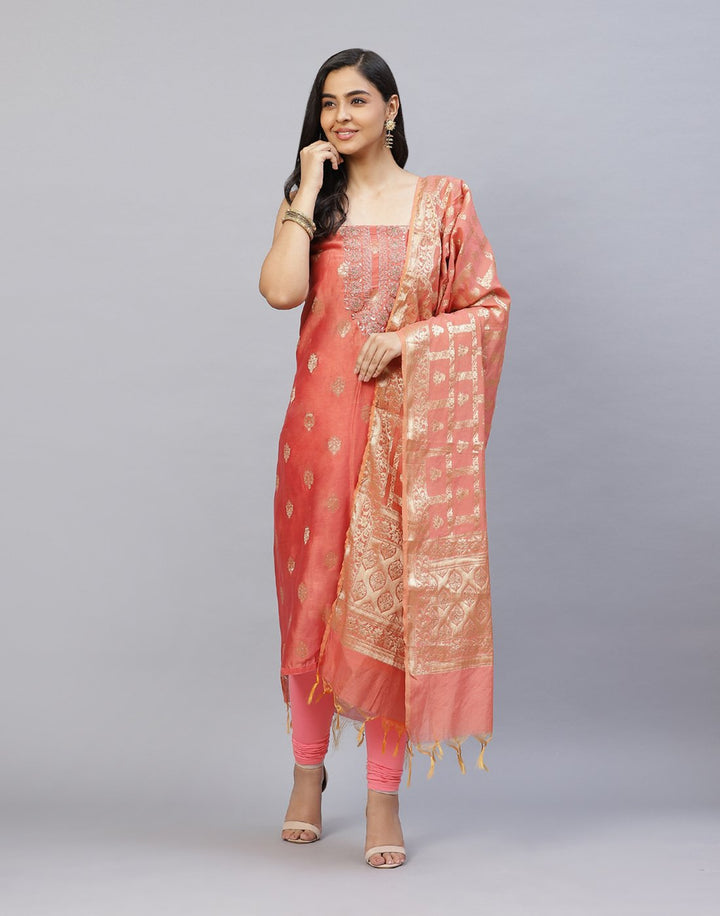 Printed Cotton Suit Piece With Embroidered Yoke Detail