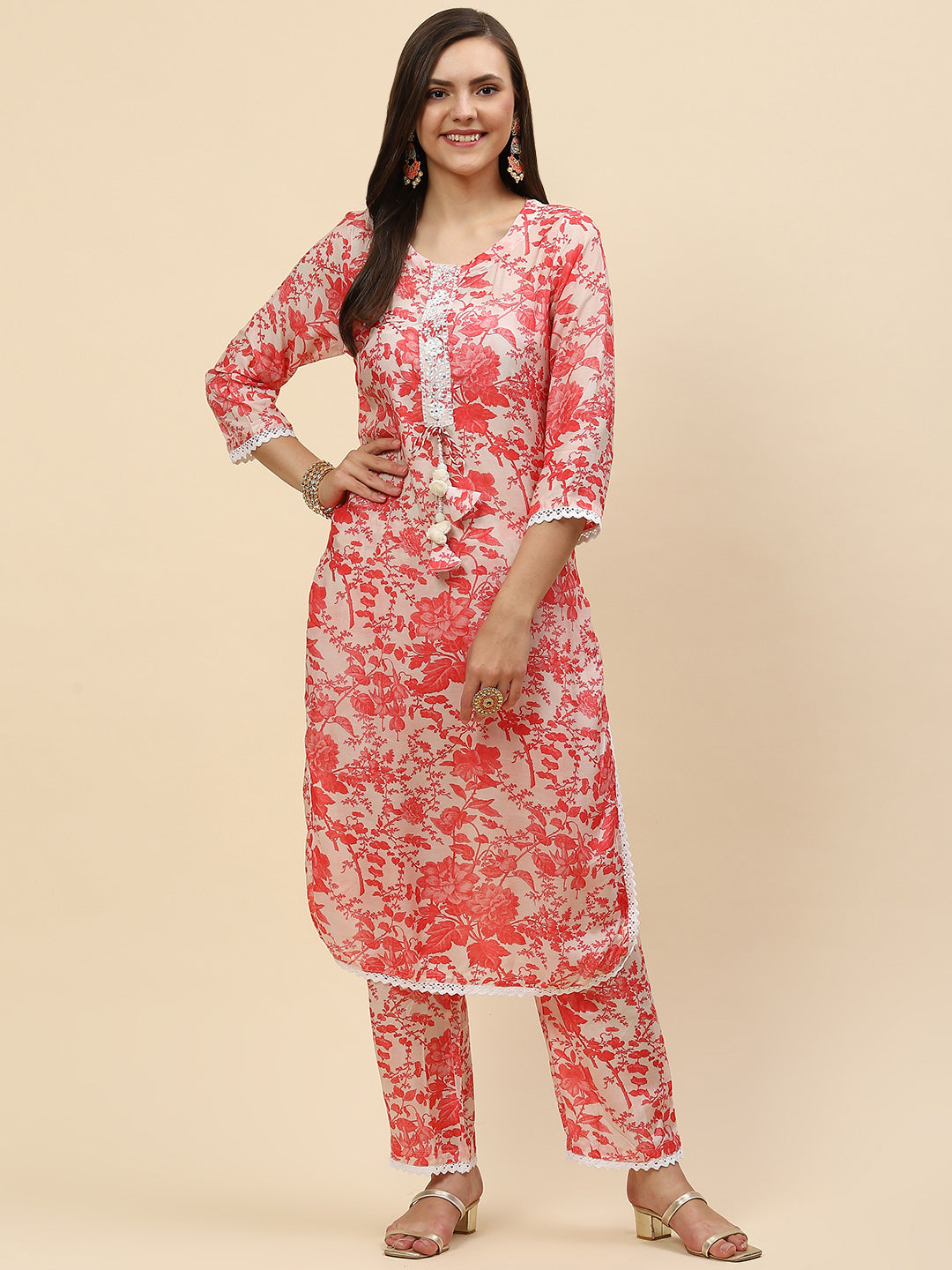 Floral Printed Muslin Kurta With Pants