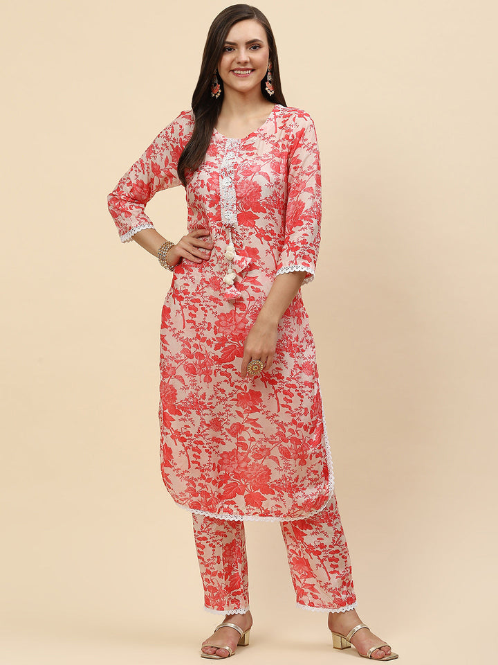 Floral Printed Muslin Kurta With Pants
