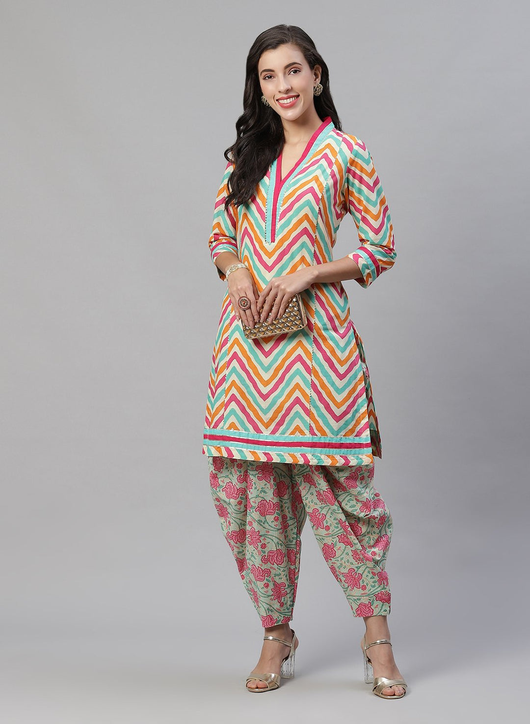 Printed Cotton Kurti With Dhoti Pant