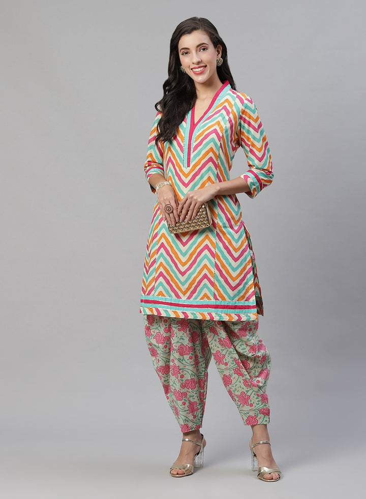 Printed Cotton Kurti With Dhoti Pant