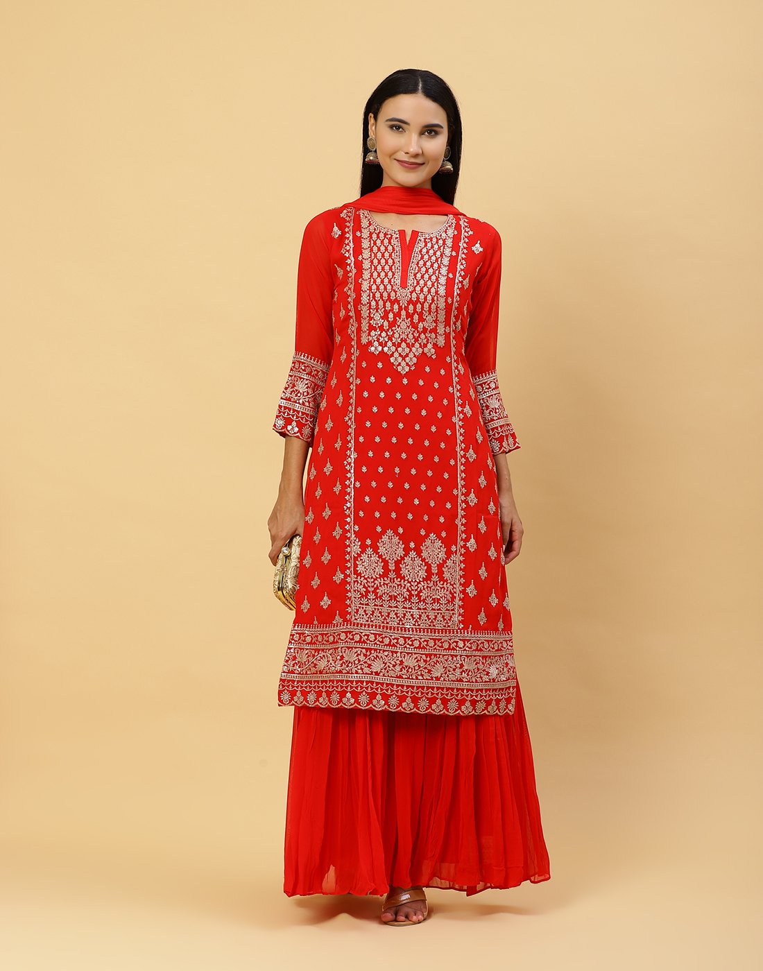 Embroidered Georgette Salwar Kameez Stitched Suit With Net Dupatta