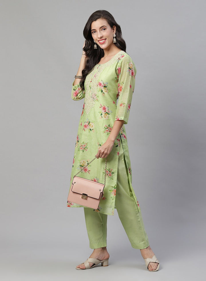 Printed Chanderi Kurti With Pant
