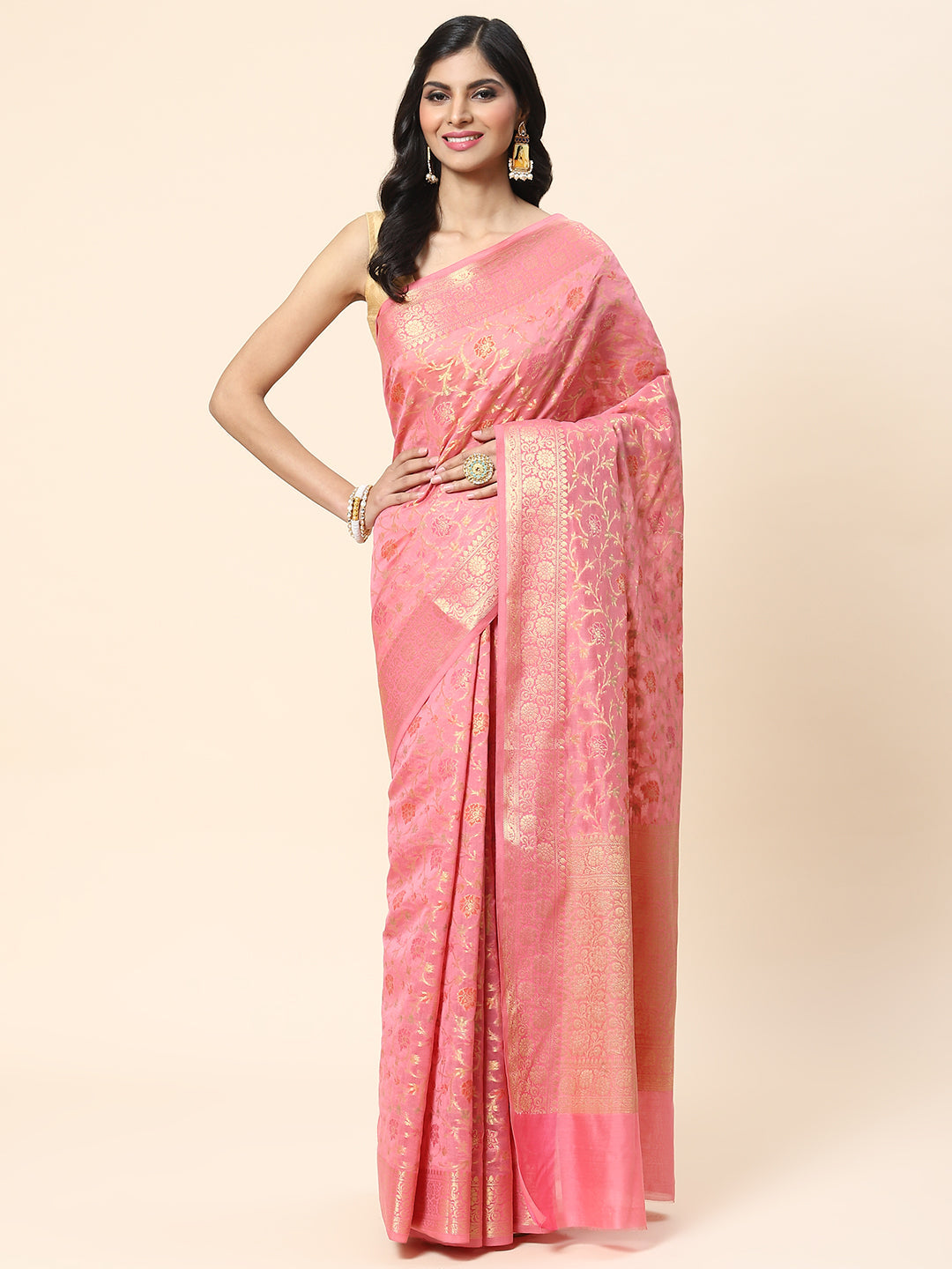Floral Zari Jaal Cotton Woven Saree