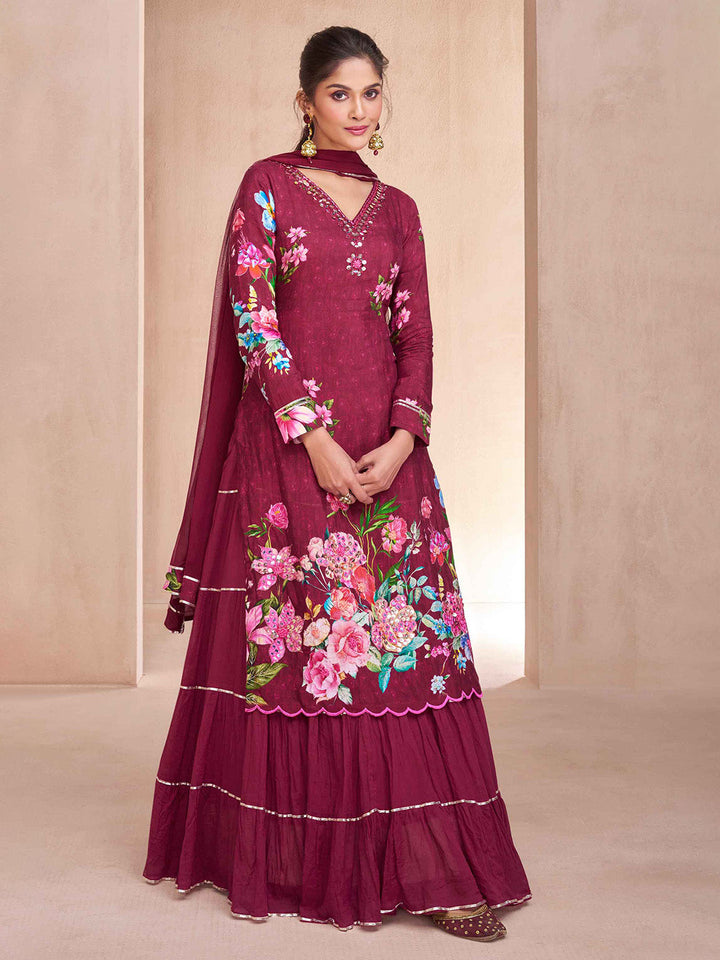 Embroidered Muslin Kurta With Plazzo &amp; Dupatta