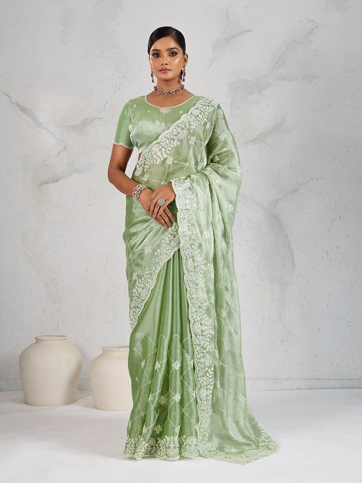 Sequin Embroidered Organza Saree