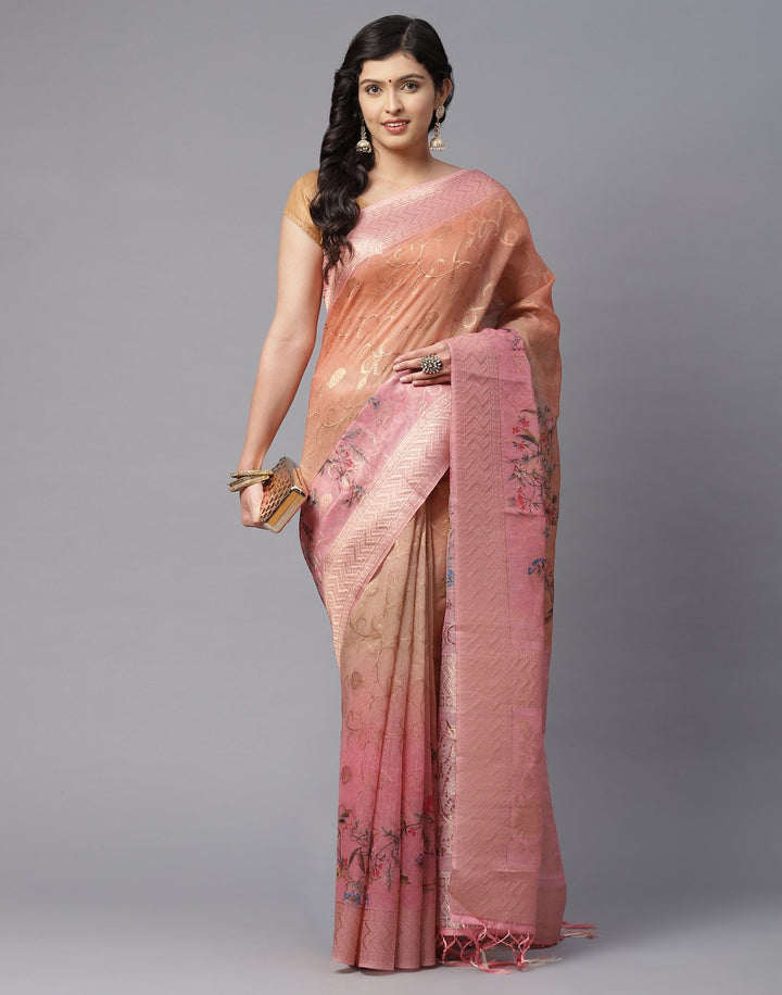 Floral Printed Cotton Linen Saree