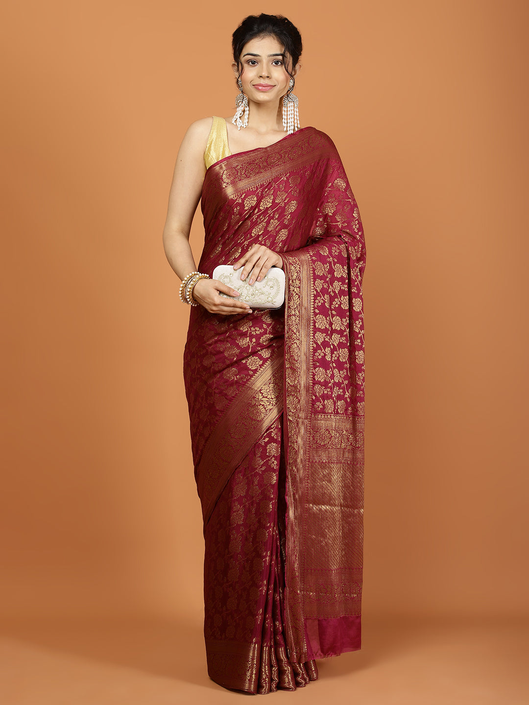 Zari Border Woven Chiffon Saree