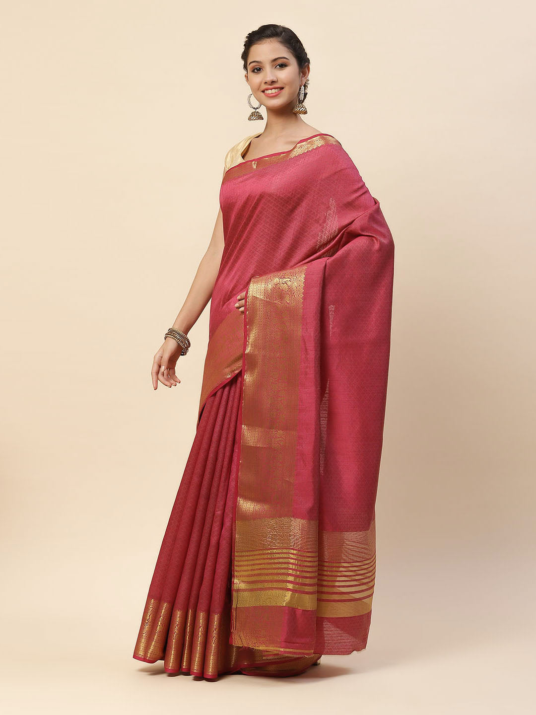 Plain Zari Border Art Handloom Woven Saree