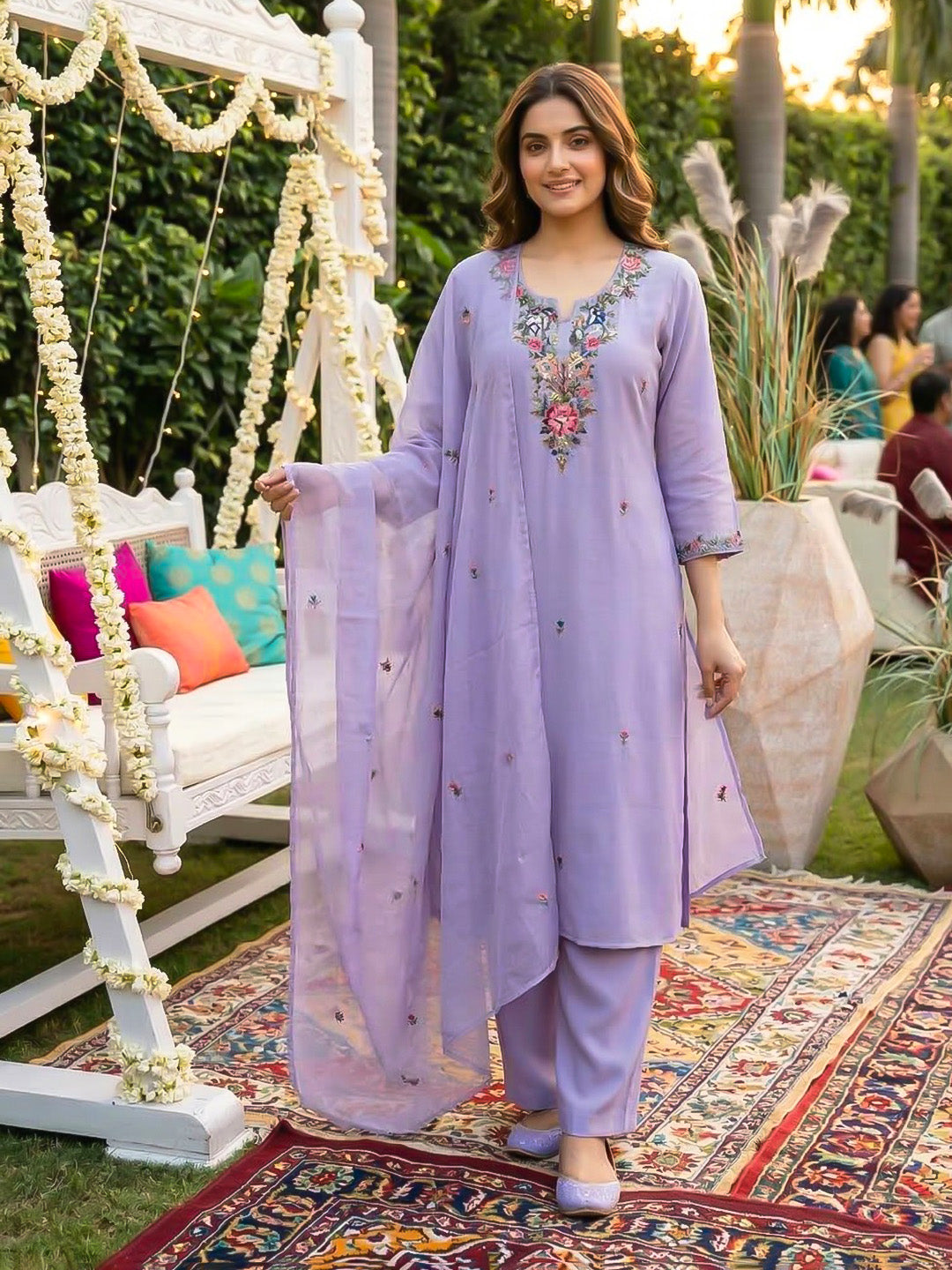 Printed Cotton Blend Kurta With Pant &amp; Dupatta