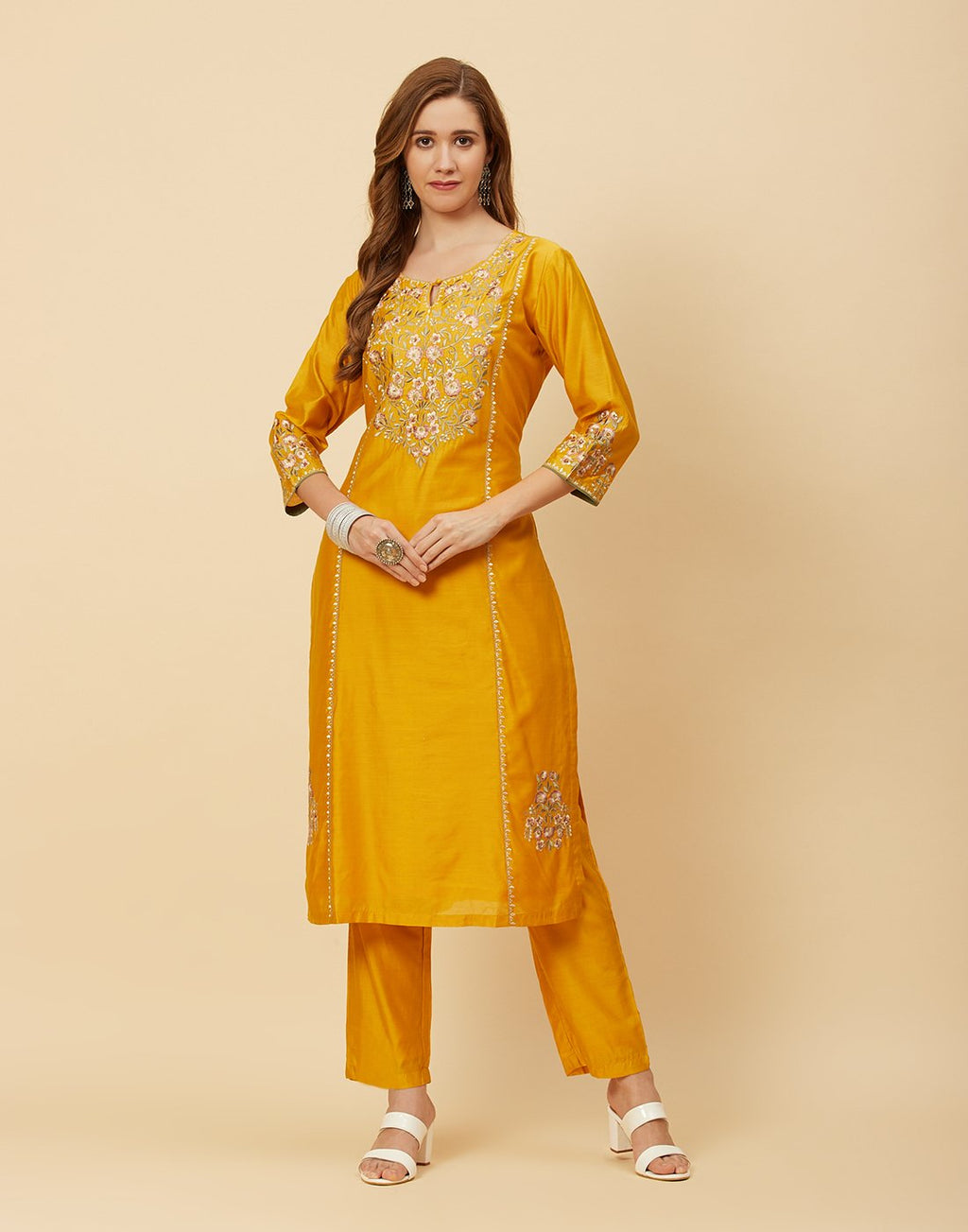 Embroidered Chanderi Kurti With Pant