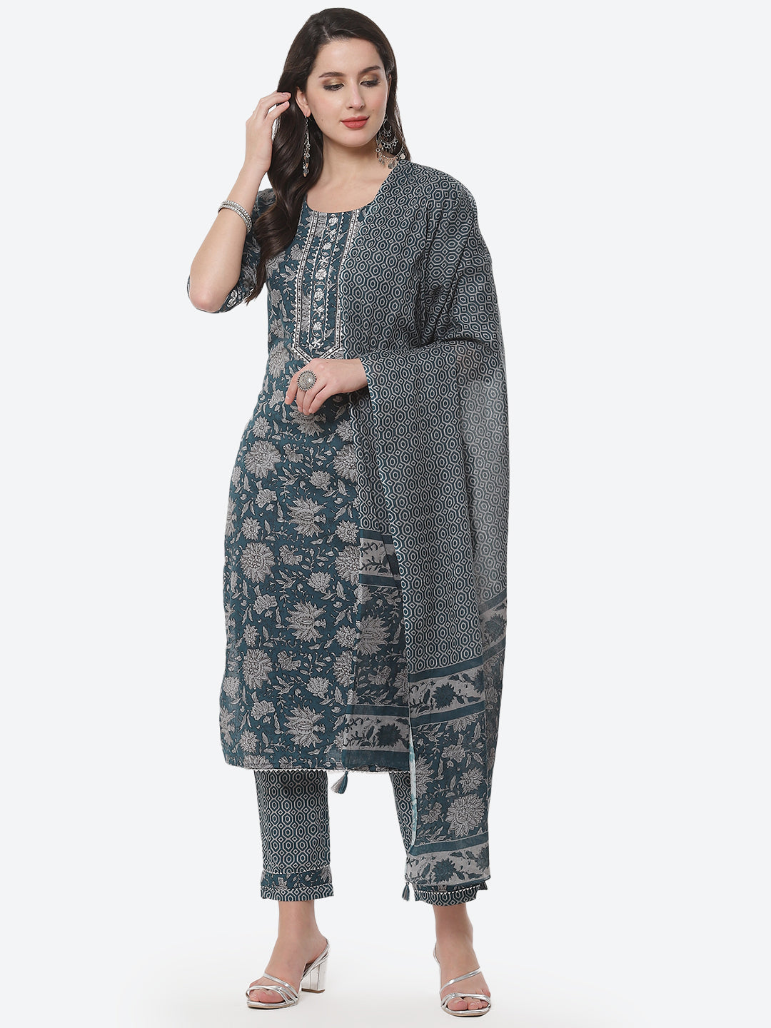 Floral Printed Cotton Stitched Salwar Kameez With Printed Dupatta