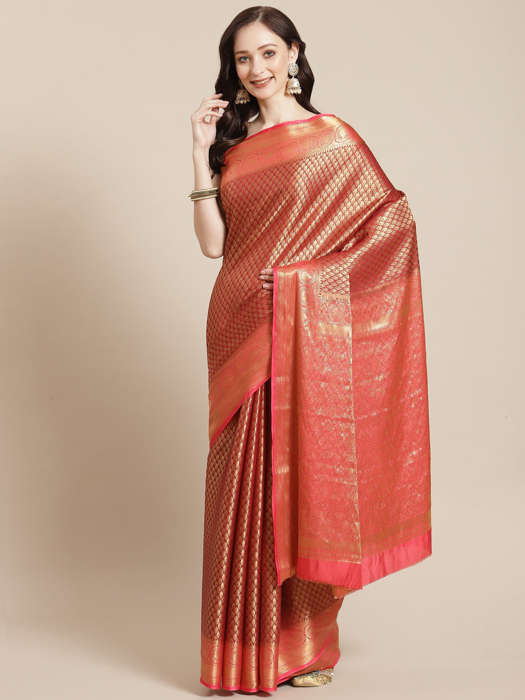 Brocade Zari Booti Art Handloom Woven Saree