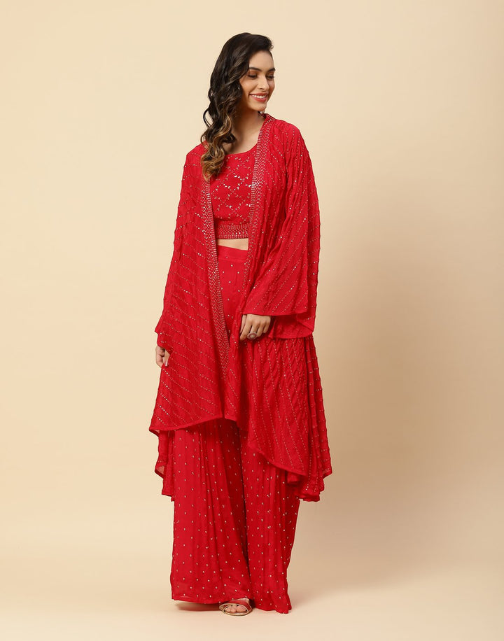 Sequence Embroidered Art Crepe Salwar Kameez Stitched Suit With Jacket
