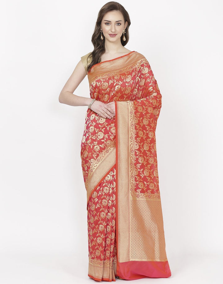 MBZ Meena Bazaar-Red Banarasi Art Handloom Saree
