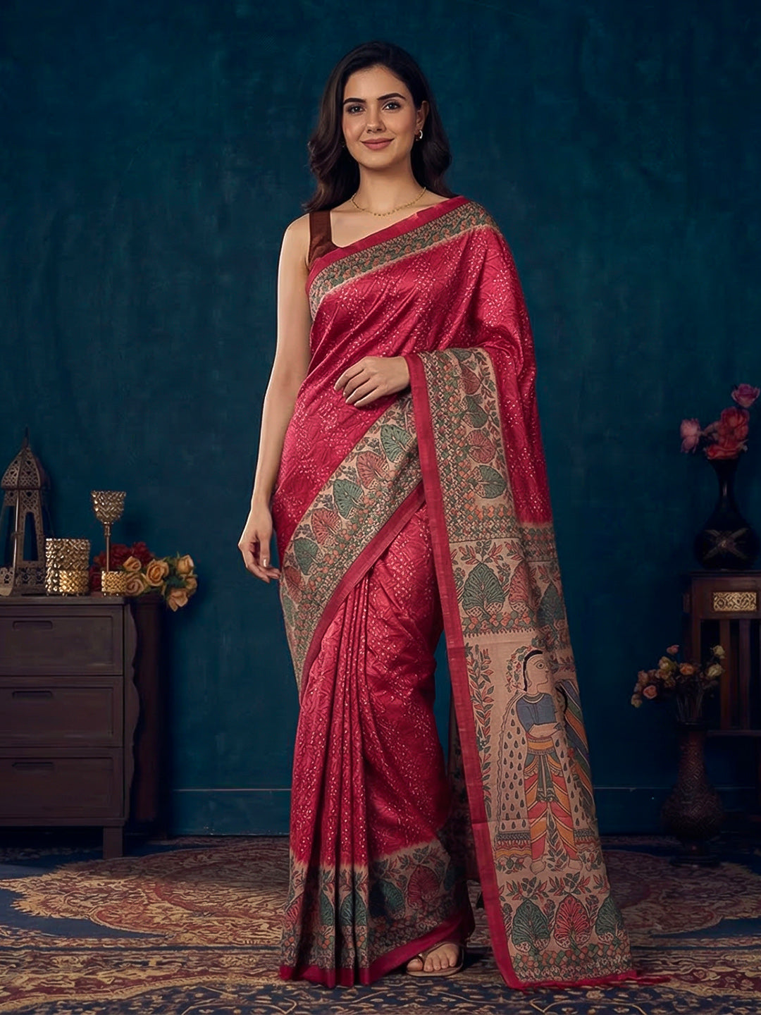 Printed Tussar Silk Saree