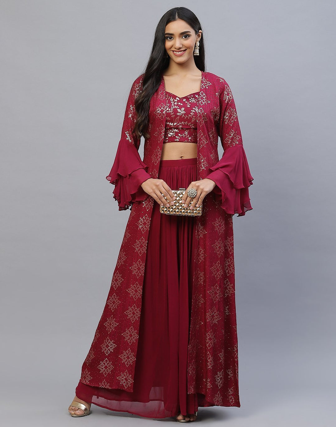 Maroon, Rani and Navy Blue Handloom Dupion Salwar Kameez with Shrug