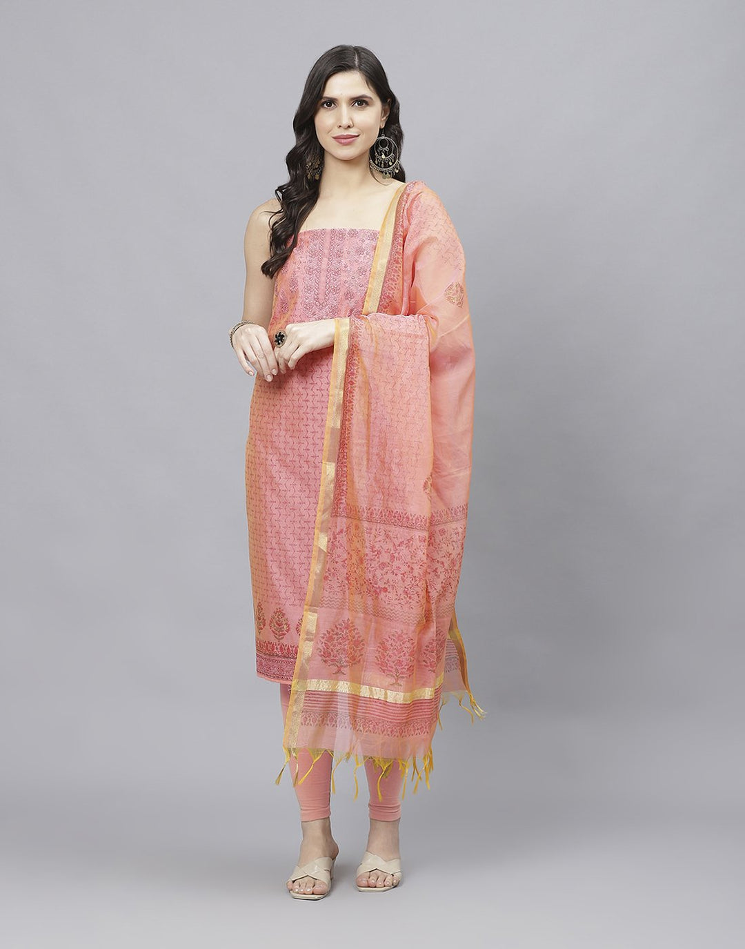 Embroidered Chanderi Suit Piece With Printed Chanderi Dupatta