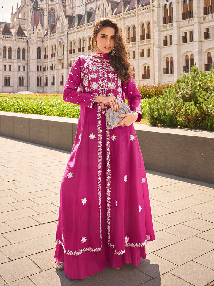 Embroidered Art Silk Suit With Gharara &amp; Dupatta