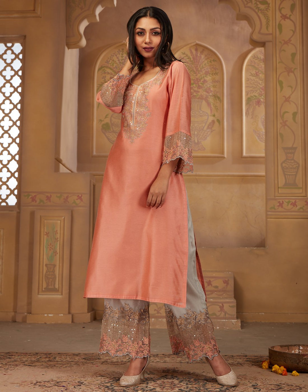 Cotton Chanderi Kurti with Palazzo