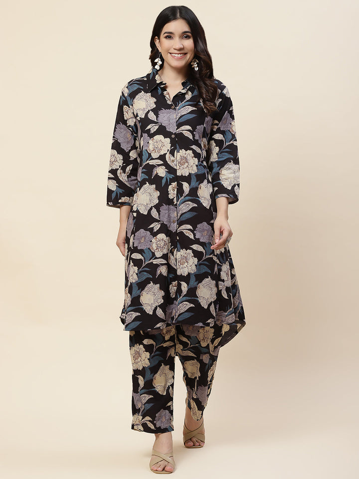 Floral Printed Cotton Kurta With Pants